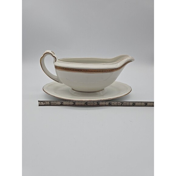 Rorstrand Sweden Porcelain Gravy Boat w/plate Fine China White & Gold Trim #622 - Picture 8 of 10